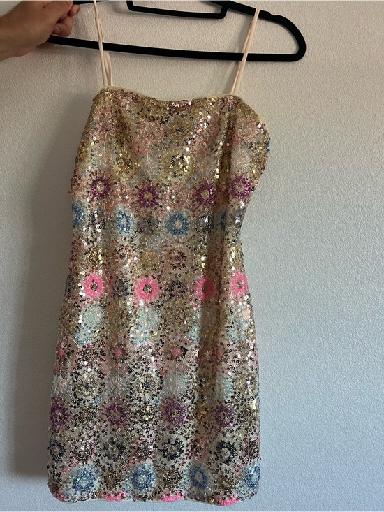 12th Tribe Dresses & Skirts - 12th Tribe Sequin Floral Mini Dress in Gold, Pink, Blue